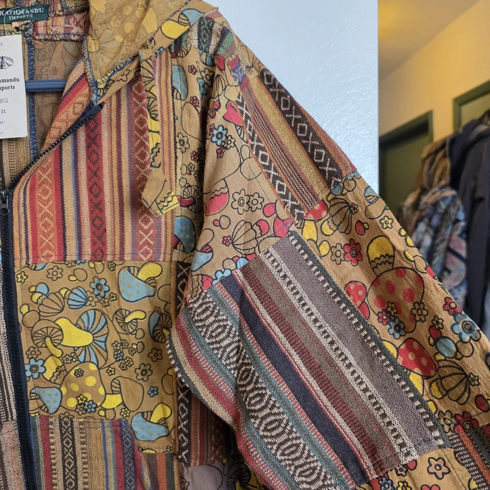 Kathmandu Boho Mushroom Patchwork Jacket XL Hooded Zip-Up Multicolor Festival - Picture 8 of 15